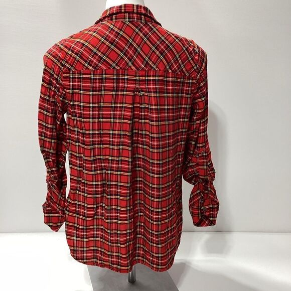 Kut From The Kloth Flannel Print Button Down Red Rayon Women’s Shirt - Picture 3 of 7